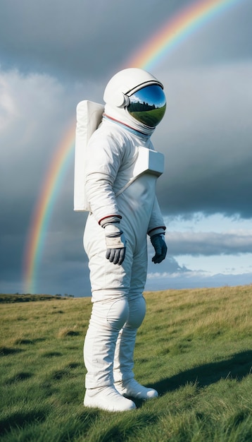 Free photo model wearing space suit