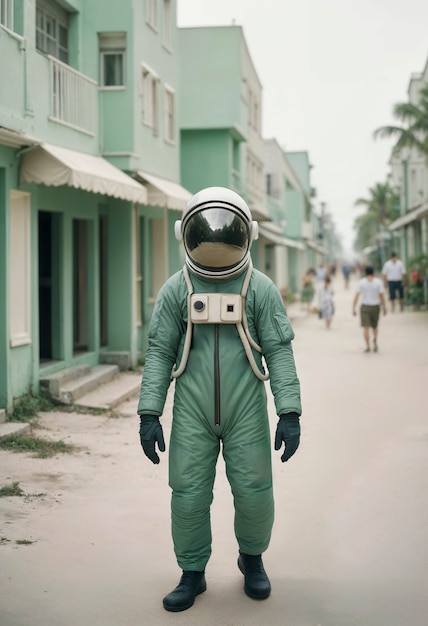 Free photo model wearing space suit