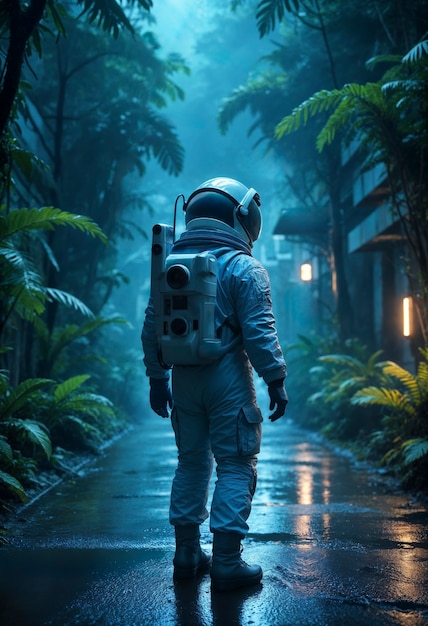 Free photo model wearing space suit