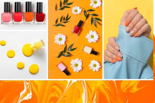 Free Photo model with beautiful nails and flowers