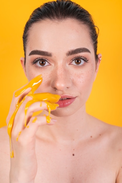 Free Photo model with painted hands