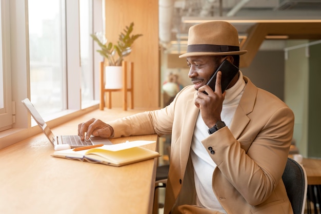 Modern african american man in a coffee shop