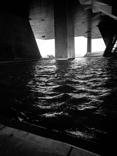 Modern architecture with columns and water