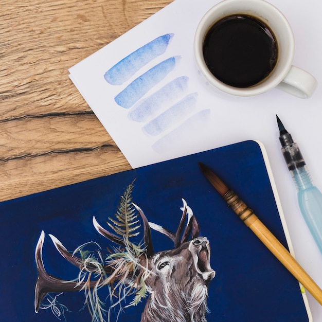 Free Photo modern artist concept with top view of desk