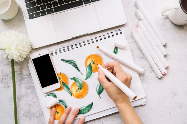 Modern artist desk composition