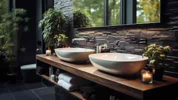 Free photo modern bathroom with sleek mirrors and clean white sinks