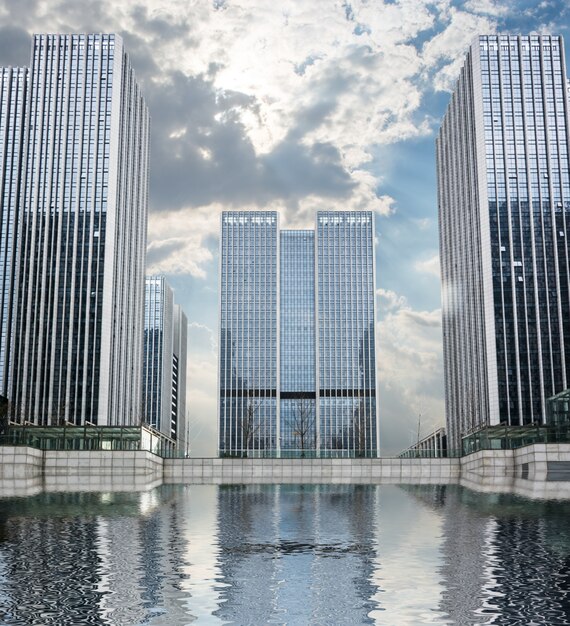 modern buildings at riverbank