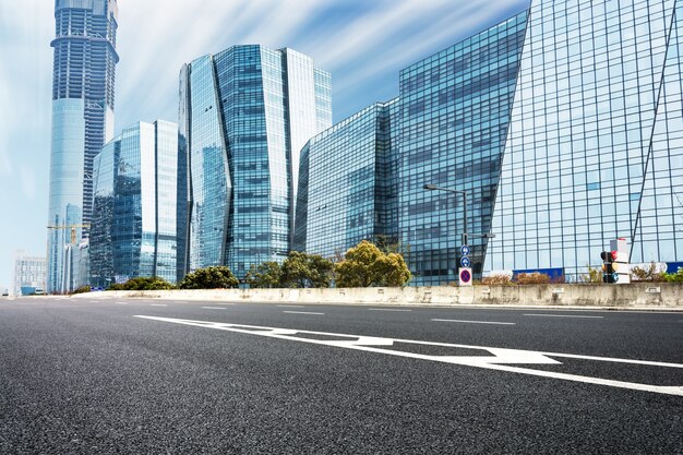 Modern buildings next to the road