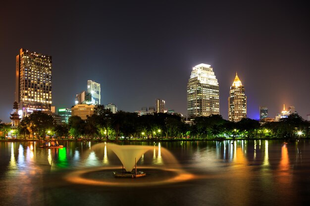 Modern business area at night in Bangkok Thailand