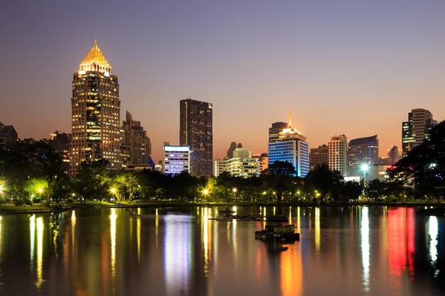 Modern business area at twilight in Bangkok Thailand