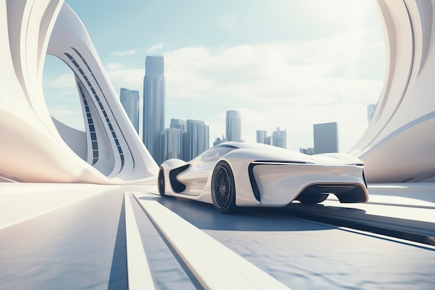 Modern car on futuristic road