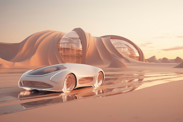 Modern car on futuristic road