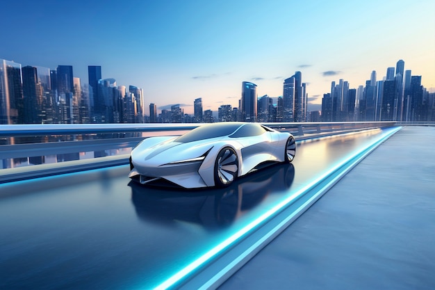 Modern car on futuristic road