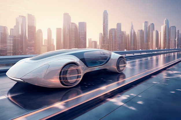 Modern car on futuristic road