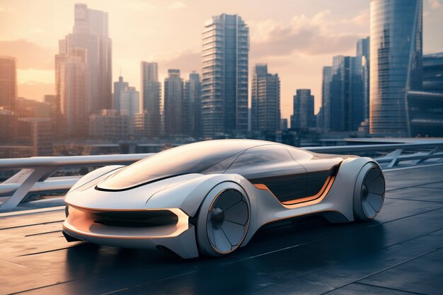 Modern car on futuristic road