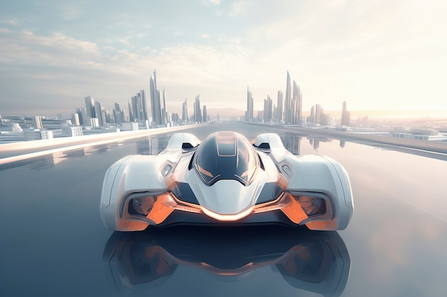 Modern car on futuristic road