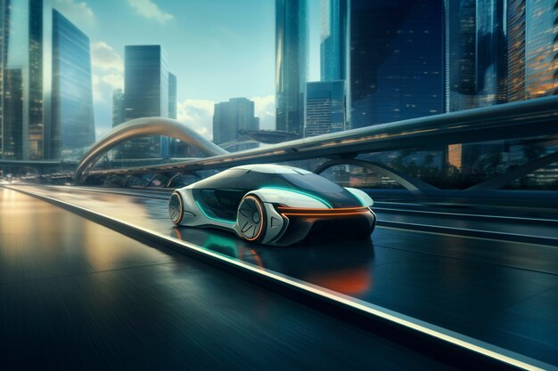 Modern car on futuristic road