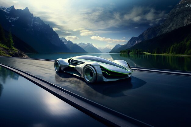 Modern car on futuristic road