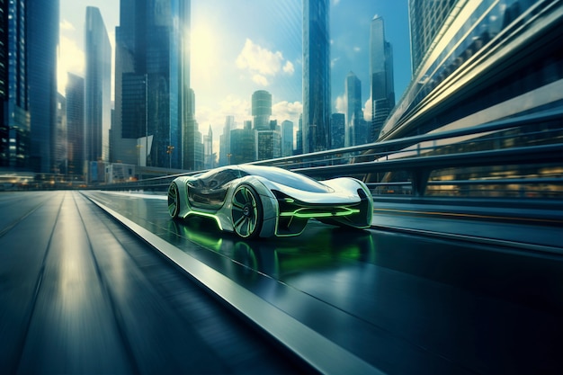 Modern car on futuristic road