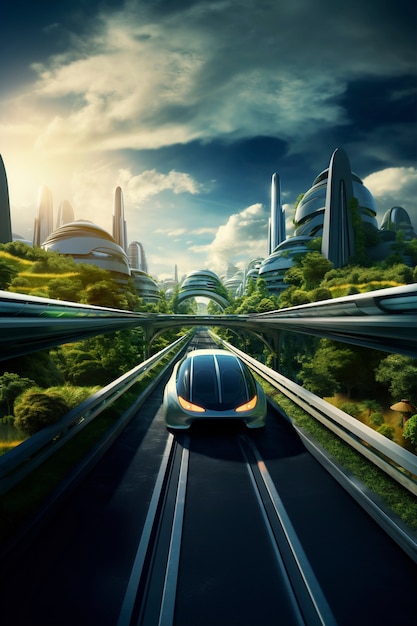 Modern car on futuristic road