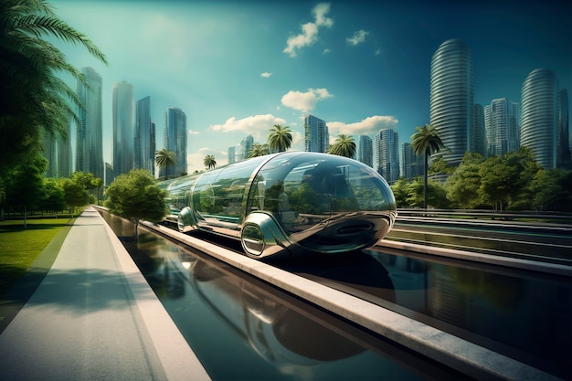 Modern car on futuristic road