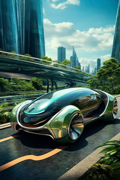 Modern car on futuristic road