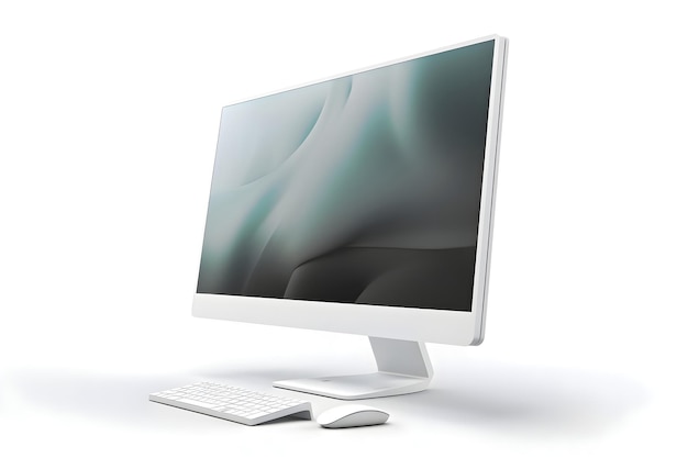 Free photo modern computer monitor with keyboard and mouse on white background 3d rendering