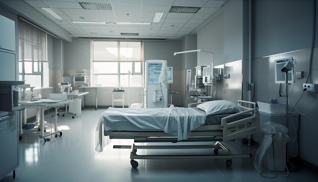 Free photo modern hospital room with empty bed and chair generated by ai