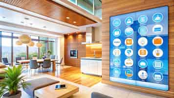 Free photo modern living room interior with smart home control panel