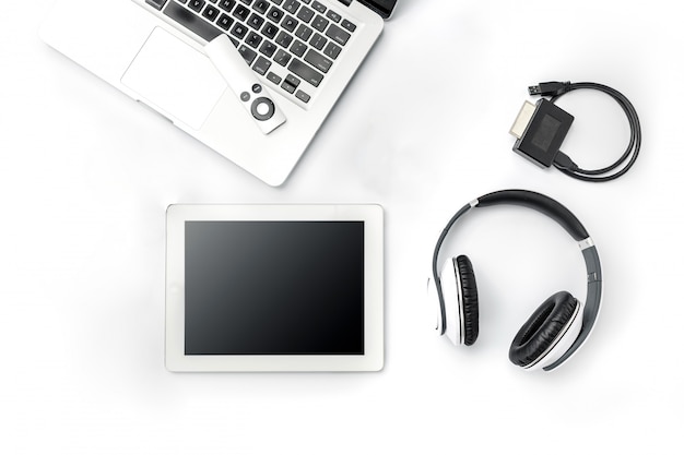 Free photo modern male accessories and laptop on white surface