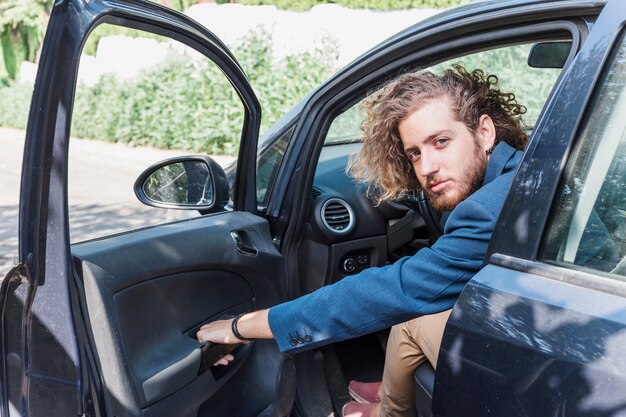 Modern man in car