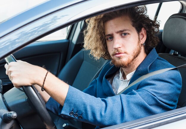 Modern man in car