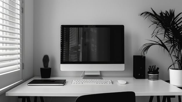 Modern and minimalist office in black and white