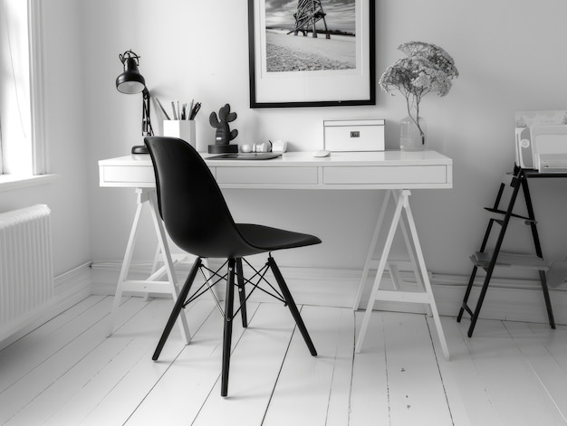 Modern and minimalist office in black and white