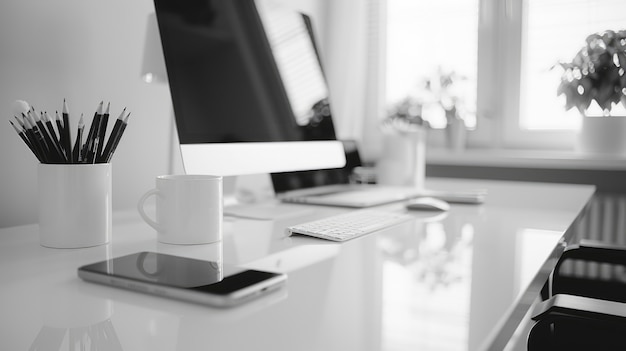 Modern and minimalist office in black and white