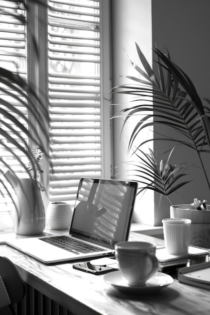 Modern and minimalist office in black and white