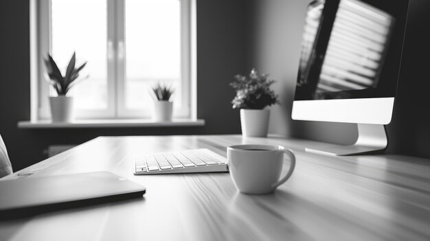 Modern and minimalist office in black and white