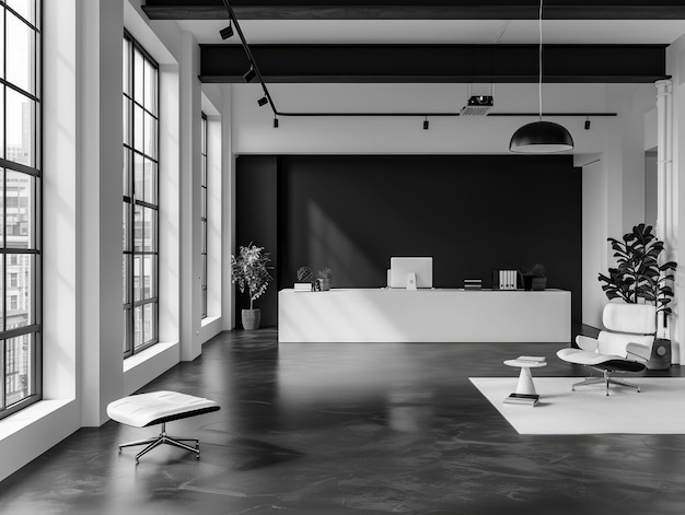 Free Photo modern and minimalist office in black and white