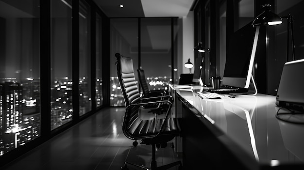 Free photo modern and minimalist office in black and white