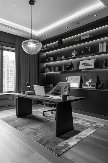 Free Photo modern and minimalist office in black and white