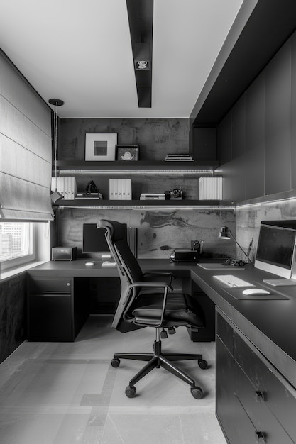 Free photo modern and minimalist office in black and white