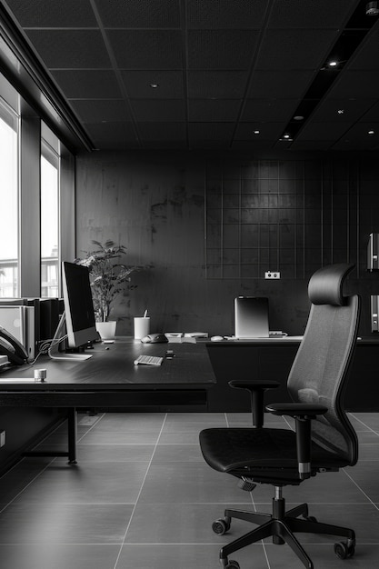 Free photo modern and minimalist office in black and white