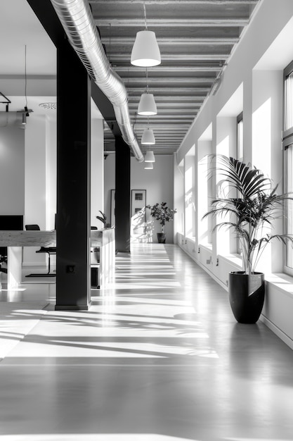 Free Photo modern and minimalist office in black and white