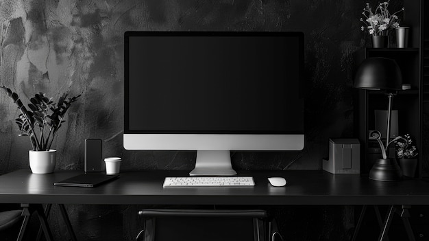 Free photo modern and minimalist office in black and white