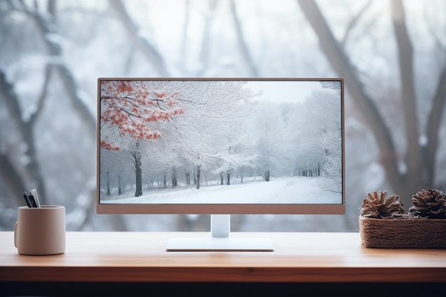 Free Photo modern monitor on elegant table