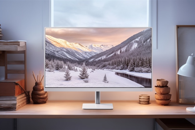 Modern monitor on elegant table