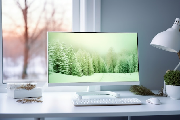 Free Photo modern monitor on elegant table