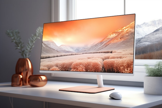 Modern monitor on elegant table