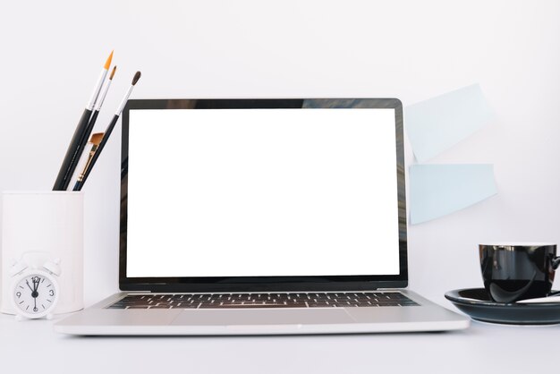 Modern office desk composition with technological device