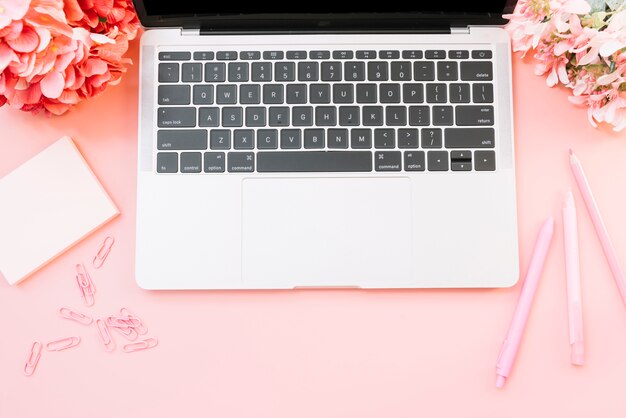 Modern office desk composition with technological device